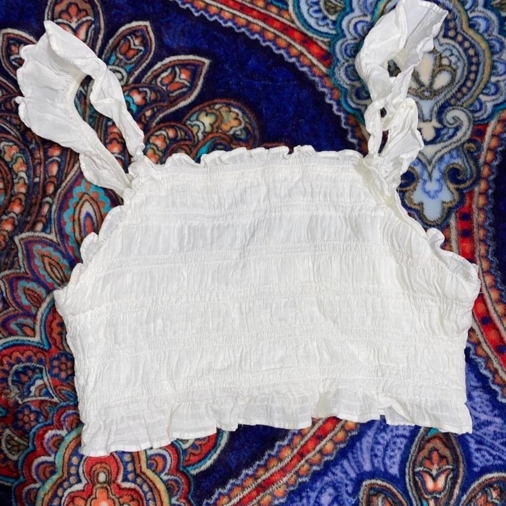 Castlecore White Ruffled Ruched Crop Top Size Medium‎ Boho Fairy Fashion Nova